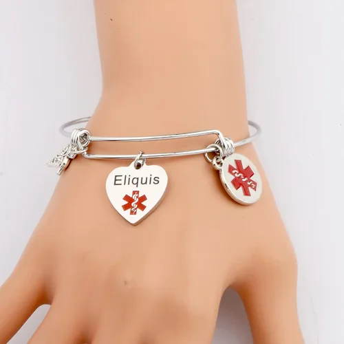 Vista 5 de KEYCHIN Pulsera de acero de grado quirúrgico con alerta médica para hombres y mujeres, epilepsiaanticoagulante de la sangre SOS pulseras médicas