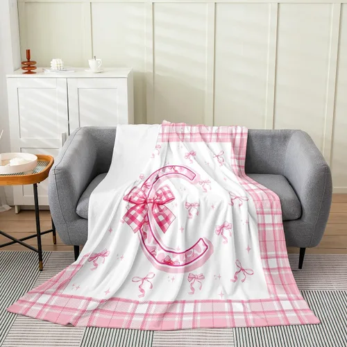 Vista 31 de Erosebridal Manta de franela con inicial de letra B, manta de forro polar con lazo rosa, 40 x 50 pulgadas, bonitos lazos del alfabeto, manta