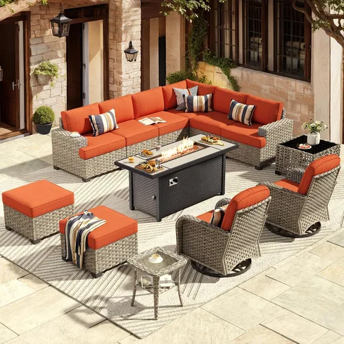 Vista 90 de HOOOWOOO Juego de Muebles Seccionales para Patio al Aire Libre, 6 Piezas Juegos de Conversación de Mimbre Sofá en Forma de L, Sofá Extra Profundo