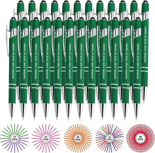 Vista 35 de Bolígrafos personalizados con nombre a granel, juego de bolígrafos personalizados, lápiz capacitivo grabado, logotipo, texto, regalo para negocios