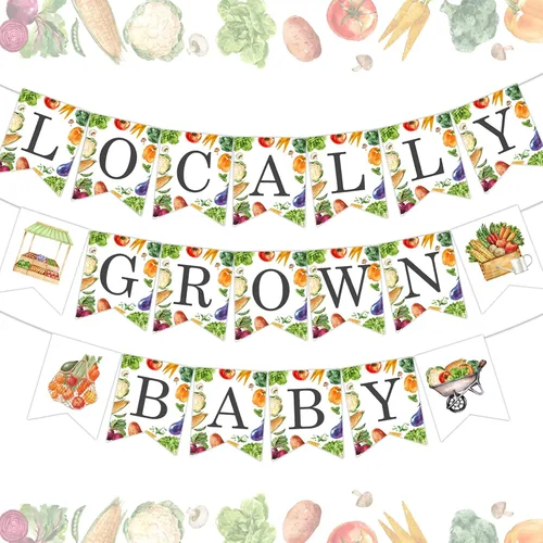 Vista 2 de Cartel de baby shower cultivado localmente, pancarta de verduras y frutas, decoración de baby shower para niños y niñas