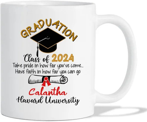 Vista 12 de Taza de café blanca personalizada para graduación, con texto en inglés "Behind You All Your Memories Before You All Your Dreams", taza de café de 11