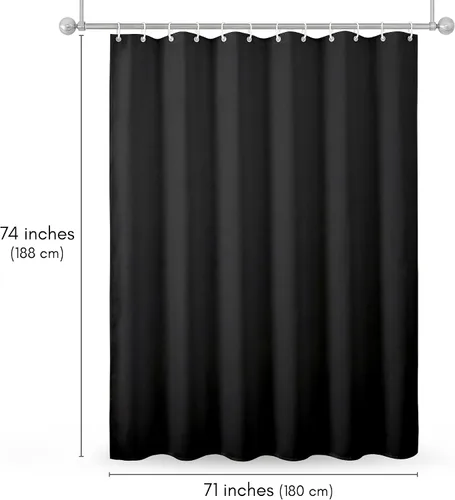 Vista 3 de Americanflat 71x74 Cortina de Ducha Sólida Negra - Cortina de Ducha Larga Resistente al Agua con Ojales de Metal Duraderos y 12 Ganchos - 100%