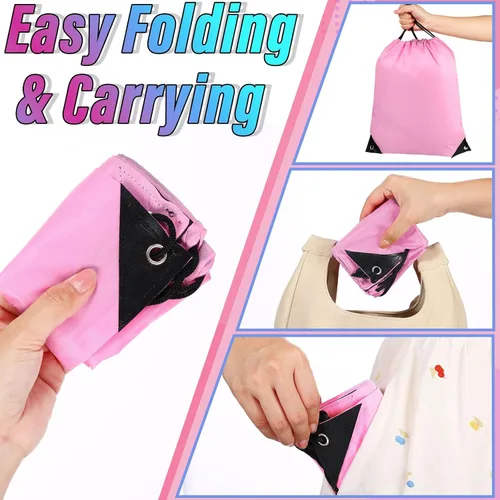 Vista 7 de 100 bolsas de mochila con cordón a granel, bolsas de cuerda para gimnasio, escuela, viajes, regalos de bricolaje, Rosa claro