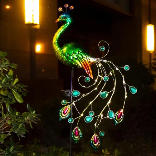 Vista 5 de Glintoper - Luces solares de jardín, estacas decorativas de metal con diseño de pavo de 39 pulgadas de altura para exteriores, regalos ideales
