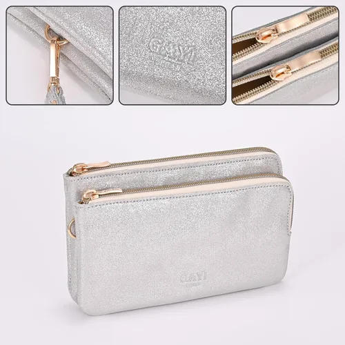 Vista 2 de GAYI URBAN Cartera de mano de cuero genuino con doble cremallera para mujer