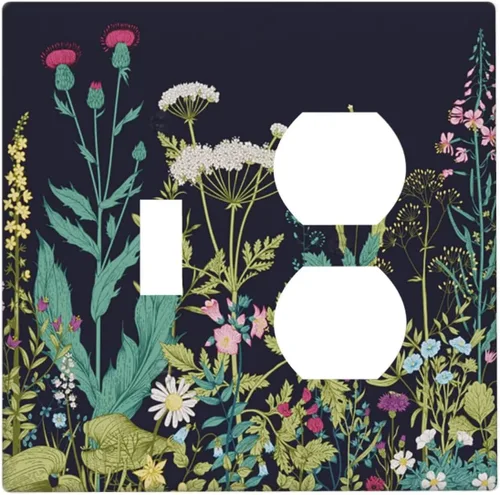 Vista 165 de Placa de Pared en Blanco de 1-Gang Sin Dispositivo Beige Lindo Vintage Boho de los 70s Hongo Fungus Planta Floral Botánica Libélula Interruptor