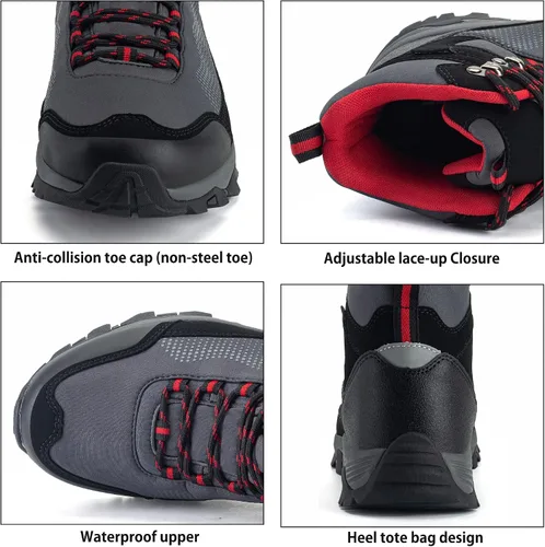 Vista 4 de SILENTCARE Botas de senderismo para hombre impermeables ligeras antideslizantes de tiro medio para exteriores trabajo senderismo montañismo tobillo