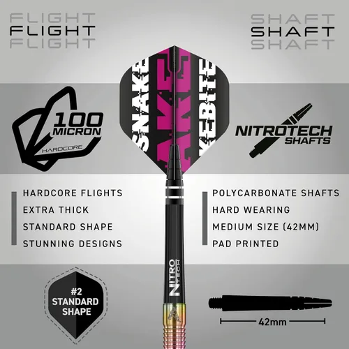 Vista 3 de RED DRAGON Snakebite World Champion 2020 Edition - Dardos de tungsteno con vuelos y ejes