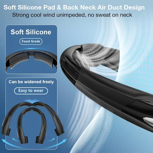 Vista 6 de Hionly Ventilador de cuello AI, ventilador personal portátil ajustable de 6 velocidades, recargable, batería de 6000 mAh de enfriamiento más rápido