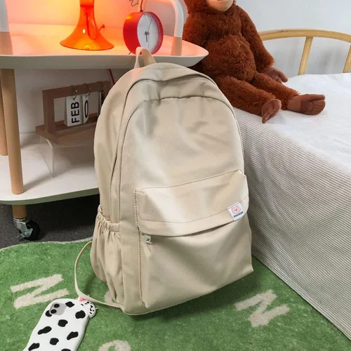 Vista 2 de Eagerrich Mochila Estética Mochila Bonita Útiles Escolares Bolsa para Laptop para Adolescentes Niñas Mujeres Estudiantes Color Sólido, Beige