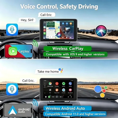Vista 4 de Carplay - Pantalla para coche con Apple CarPlay/Android Auto, estéreo inalámbrico de 7 pulgadas, pantalla táctil portátil para auto con Bluetooth