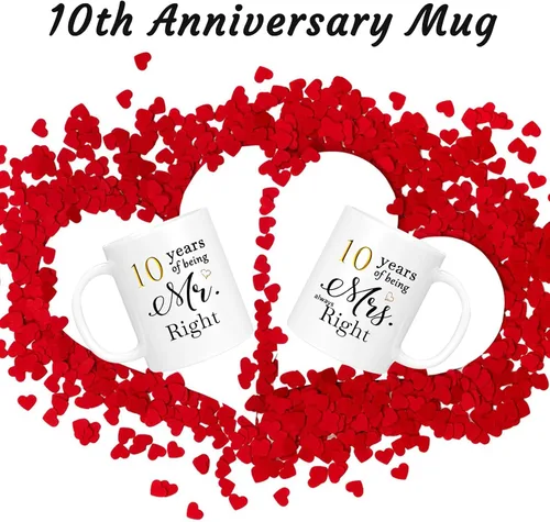 Vista 4 de Juego de 2 tazas de café para el 10º aniversario, regalos de boda para parejas, padres, hombres, mujeres, marido, esposa, él, ella, caja de regalo