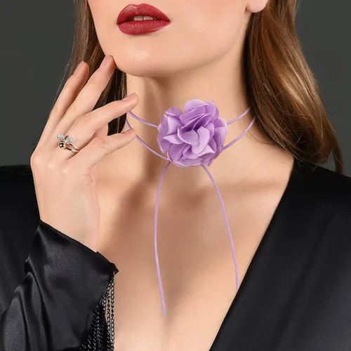 Vista 5 de SAVITA Collares de flores vintage, gargantilla floral bohemia, collar de rosas de tela ajustable para mujeres y niñas, novia, boda, fiesta