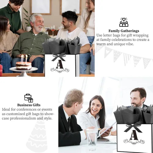 Vista 4 de ysmile Bolsa de regalo de letras con papel de envoltura para hombres, mujeres, niños y niñas, bolsa de papel grande de 16 pulgadas, color blanco