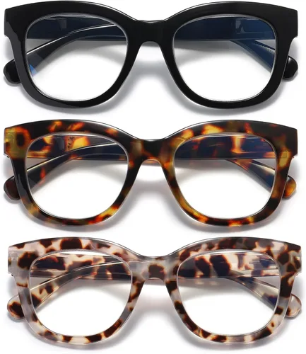 Vista 7 de Oversized Reading Glasses for Women,3 Pack Blue Light Blocking Computer Spring hinge Readers