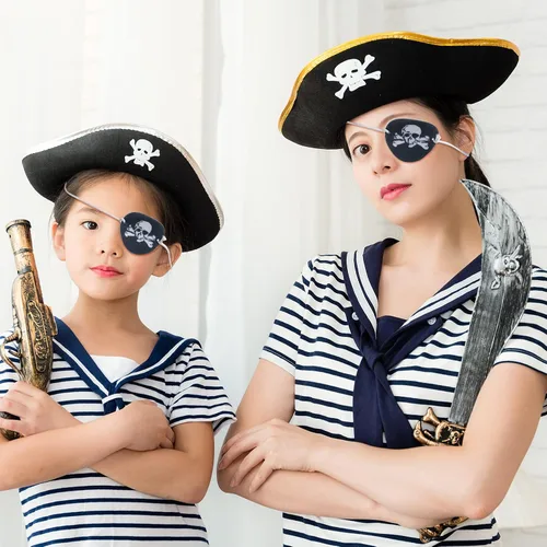 Vista 7 de Skylety 20 piezas de fieltro negro Pirata Capitán Eye parches cráneo Crossbones ojos parches para adolescentes y adultos pirata temáticas fiestas