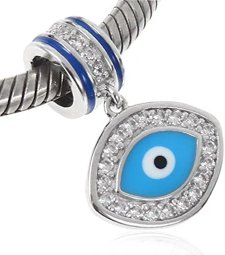 Vista 2 de Abalorio de ojo azul de plata de ley 925 para pulseras de dijes de bricolaje, Plata esterlina