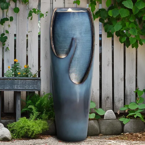 Vista 8 de Naturefalls Fuente moderna para exteriores de 38.7 pulgadas de alto, fuentes de jardín al aire libre de 4 niveles con diseño contemporáneo y luz LED