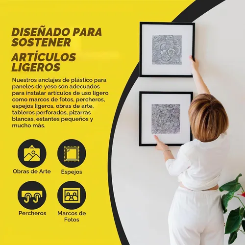 Vista 5 de Anclajes de yeso de plástico acanalados Qualihome - Anclajes de pared para paneles de yeso - Anclajes de tornillo de plástico para paneles de yeso