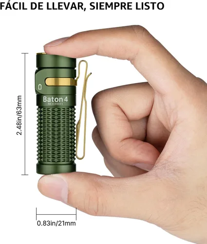 Vista 3 de OLIGHT Baton4 Linterna EDC recargable, luz pequeña brillante verde OD 1300 Lumens, Pocket LED Light, 6 Modes, with MCC Charging Cable, IPX8