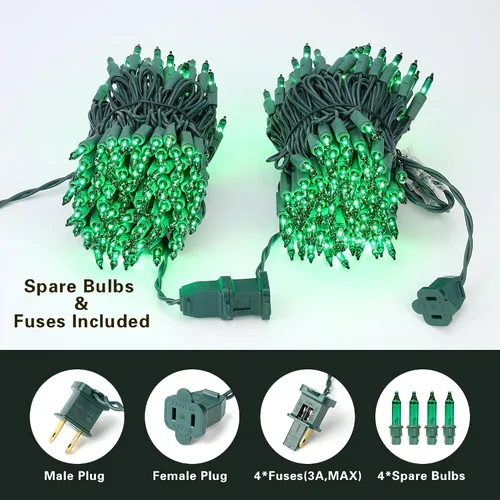 Vista 6 de BrizLabs - Luces de Navidad, 69.6 pies / 21.2 metros, serie de 300 luces verdes, extensión de luces incandescentes mini conectable, cadena de luces