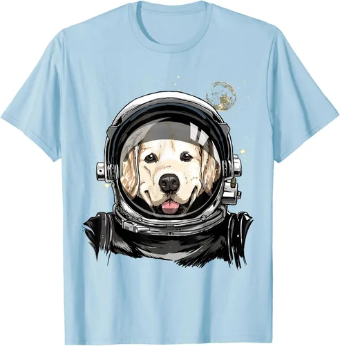 Vista 107 de Camiseta para amantes de los perros de los astronautas del espacio exterior Golden Retriever Lover, Negro