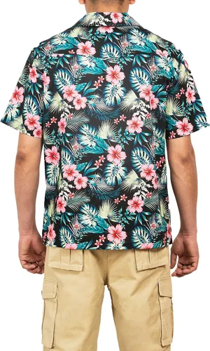 Vista 3 de FastRockee Men's Short Sleeve Hawaiian Shirt Cotton Beach Tropical Shirts