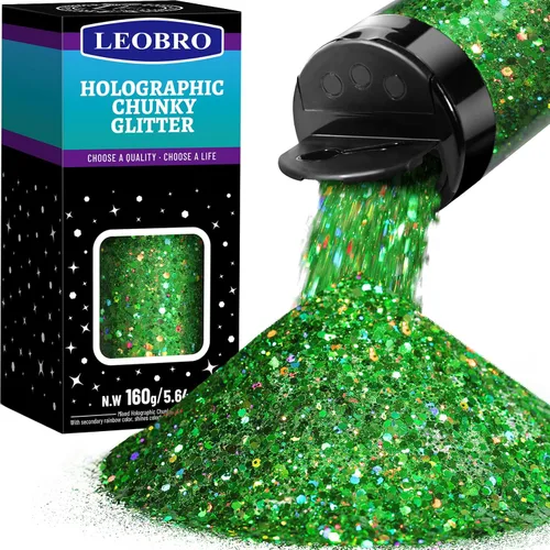 Vista 12 de Leobro - Purpurina blanca, 160g/5.64oz de purpurina holográfica gruesa para manualidades, resina, uñas, cuerpo, vasos, decoraciones de fiesta