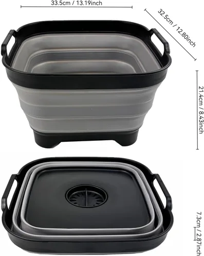 Vista 2 de SAMMART Sartén plegable de 10 L (2.64 galones) con tapón de drenaje, lavabo plegable, tina portátil para lavar platos, bandeja de almacenamiento