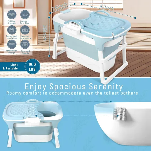 Vista 4 de Bañera plegable para adultos – Bañera portátil con cubierta térmica, aislamiento grueso y diseño plegable para espacios pequeños, uso en interiores