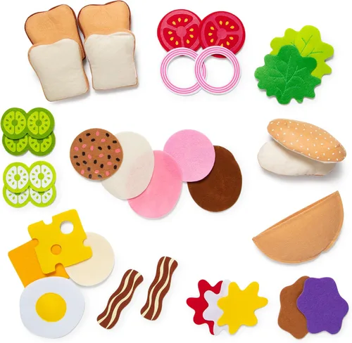 Vista 4 de Melissa & Doug alimentos de fieltro, set de juego para preparar sandwich, 33 piezas.
