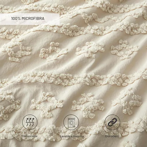 Vista 3 de Oli Anderson - Juego de edredón tamaño Queen, juego de ropa de cama boho copetudo 3 piezas para todas las estaciones, esponjosas y transpirables