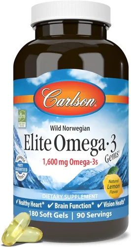 Vista 5 de Carlson Labs Elite Omega-3 Gems Aceite de pescado 1250 mg, 180 cápsulas blandas