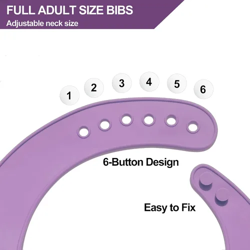 Vista 7 de Baberos de silicona para adultos, baberos ajustables y lavables para hombres y mujeres mayores, impermeables para ancianos con atrapador de migas