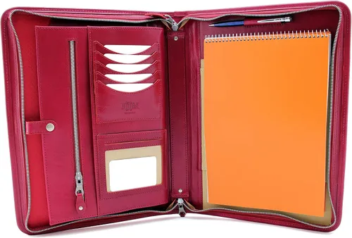 Vista 6 de Noda Portafolio de cuero ejecutivo (negro) Cartera profesional de negocios con cierre de cremallera currículum, documento, bloc de notas, tableta
