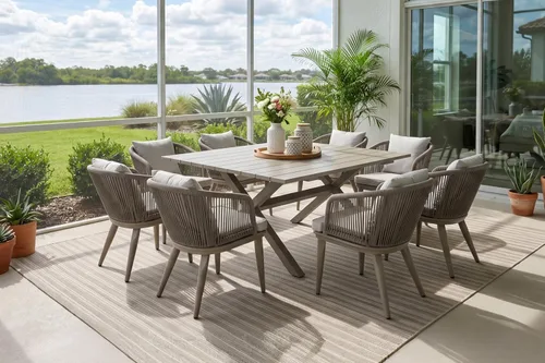 Vista 17 de PURPLE LEAF Juego de muebles para patio de 7 piezas, juego de mesa y sillas de mimbre para exteriores, marco rectangular de aluminio para jardín