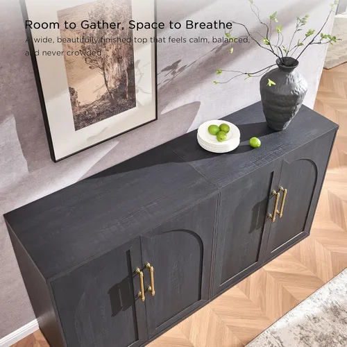 Vista 5 de ACCOHOHO - Aparador de puerta arqueada, color negro Modular, Multi-Compartment Storage, Adjustable Shelf, Soft Close Hinges, Freestanding, for