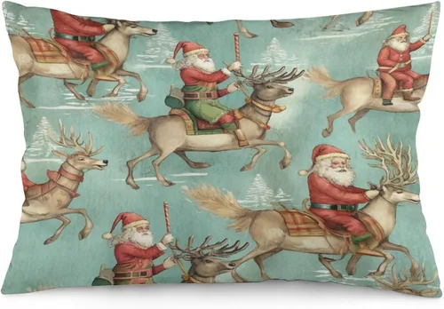 Vista 31 de Fundas de almohada decorativas de invierno, con bastones de caramelo, alce, Papá Noel, paseos en trineo, 12 x 20 pulgadas, con cremallera
