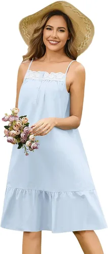 Vista 12 de YOZLY - Camisones de algodón sin mangas para mujer, camisón de tanque de noche con bolsillos A-Solid Blanco