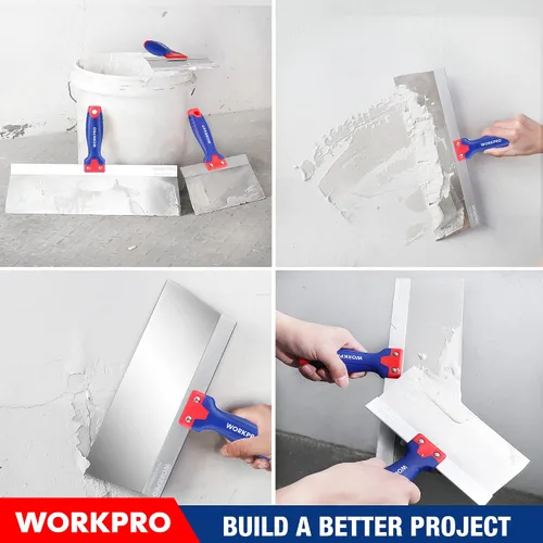 Vista 7 de Juego de cuchillos para paneles de yeso WORKPRO, cuchillo de cinta de acero inoxidable con hojas de 4", 6", 8", 10", 12" y extremo de martillo