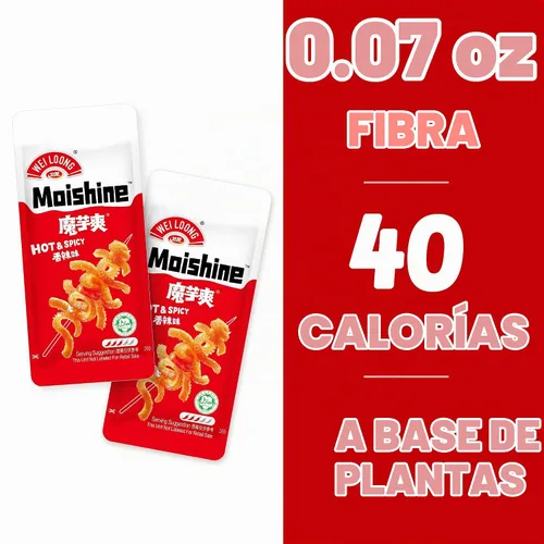 Vista 6 de WEILOONG Moishine Hot & Spicy Konjac Snack, 40 calorías, a base de plantas