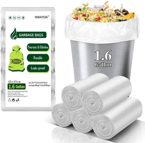 Vista 12 de Pequeñas bolsas de basura compostables – Mini bolsa de basura biodegradable de 1.2 galones, sin fragancia y fácil desgarre, a granel, forros
