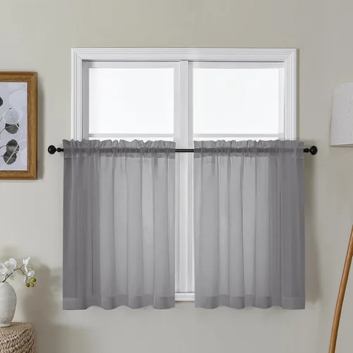 Vista 11 de Gwine Cortinas transparentes negras de 108 pulgadas de largo Negro