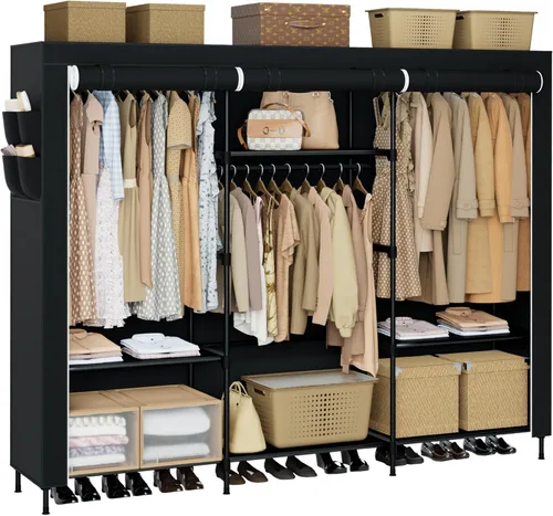 Vista 11 de CASAMAYA Armario portátil, armario de gran capacidad de 54.3 pulgadas con cubierta, organizador de almacenamiento de ropa con estantes y 2 varillas