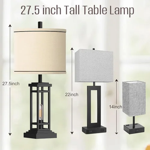 Vista 2 de ROTTOGOON Lámpara de mesa de granja de 27.5 pulgadas de altura con puertos de carga USB C + USB A, lámpara rústica para sala de estar, lámpara
