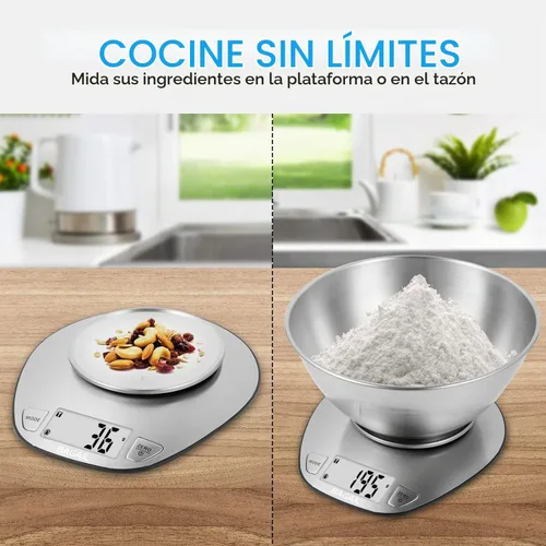 Vista 3 de BAGAIL - Báscula digital de cocina con cuenco de acero inoxidable, 11 lb
