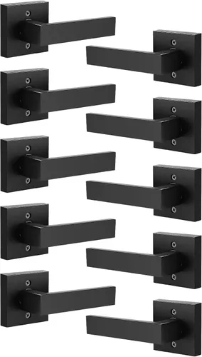 Vista 40 de KNOBWELL - Paquete de 1 manija para puerta delantera con llave y cerradura, manijas de palanca negras para puerta exterior, juego de cerradura