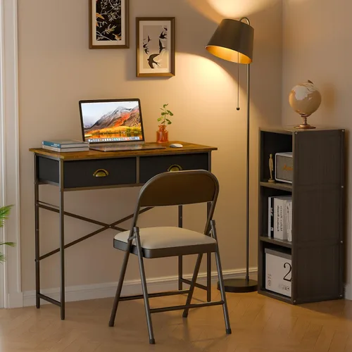 Vista 3 de DAOUTIME Escritorio pequeño para dormitorio de niños, escritorio de computadora de 31.5 pulgadas para espacios pequeños, escritorio simple con 2
