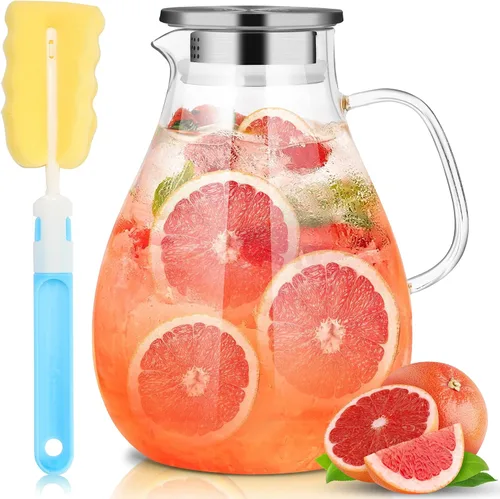 Vista 7 de SUSTEAS Jarra de vidrio de 2 litros y 68 oz con tapa y asa, borosilicato